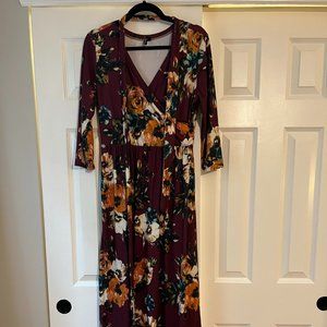 Burgundy Wrap Top Floral Maxi Dress